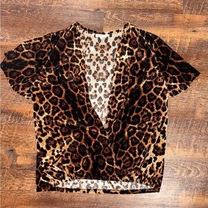 WAVERLY GRAY VELVET Leopard WRAP TOP SIZE M